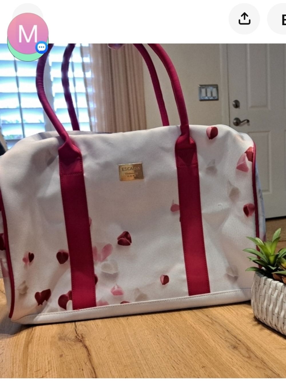 Escada White Tote with Pink Heart Accents
